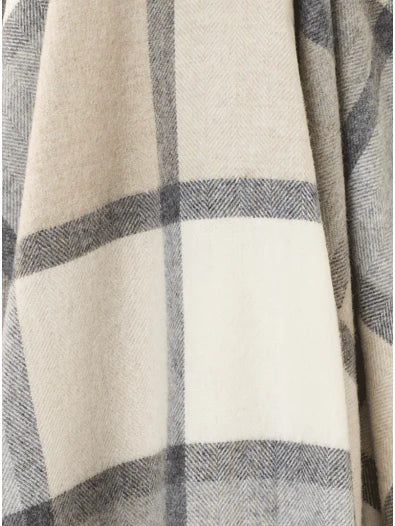 Merino Lambswool Block Windowpane Throw, White & Gray