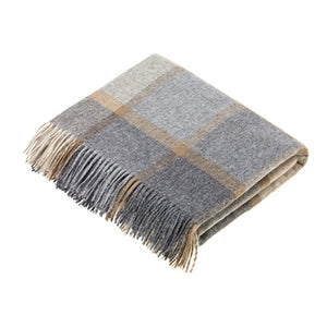 Merino Lambswool Block Windowpane Throw, Beige & Gray