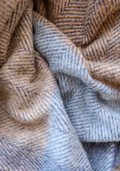 Recycled Wool Blanket, Blue Herringbone Block Check