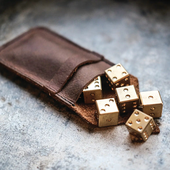 Brass Dice with Leather Pouch