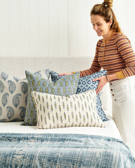 Carezza Moss Azure Linen Pillow