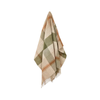 Plaid blanket with green and brown pattern on a white background