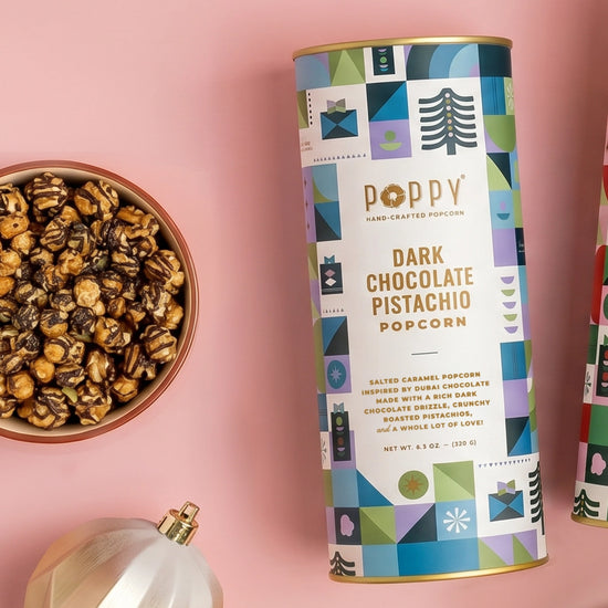 Dark Chocolate Pistachio Holiday Popcorn