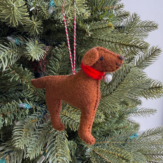 Chocolate Lab with Bell Ornament
