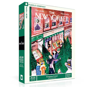 Jigsaw puzzle box featuring a New York-themed design with a Christmas scene.