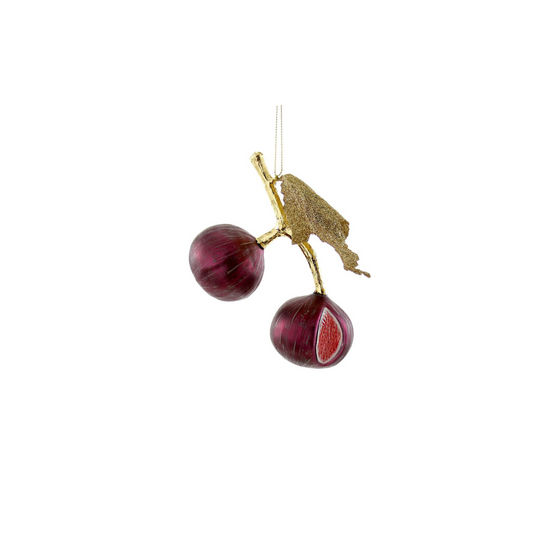 Decorative ornament resembling a branch with purple fruits on a white background