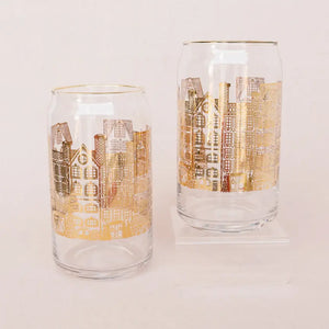 Golden Winter Village Glass