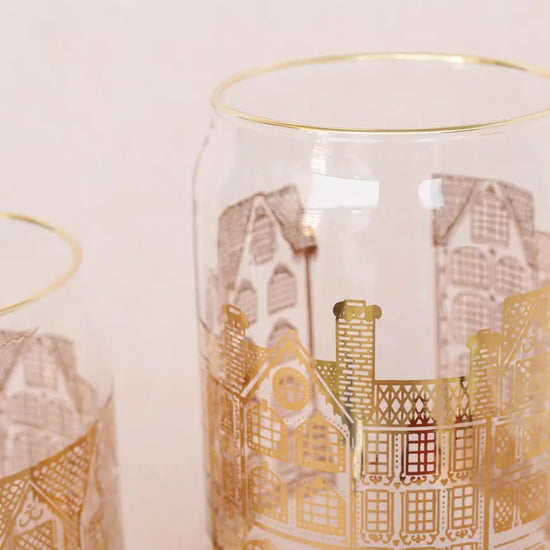 Golden Winter Village Glass