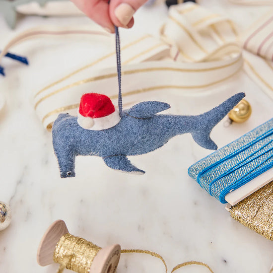 Santa Chief Hammerhead Shark Ornament