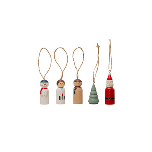 Hand-Painted Pine Wood Ornament Set