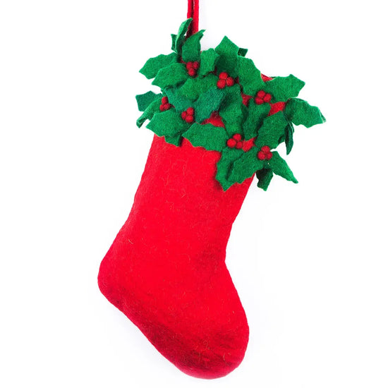 Red Holly Christmas Holly Stocking