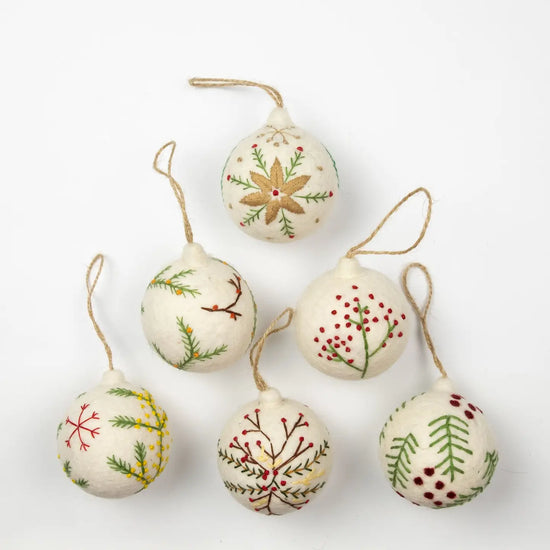 White Wool Embroidered Ball Ornament