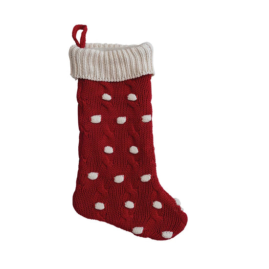 Red & Cream Dots Knit Stocking