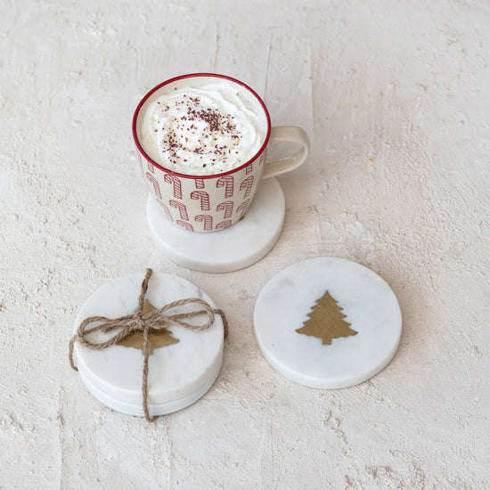 Marble & Brass Tree Coaster Set