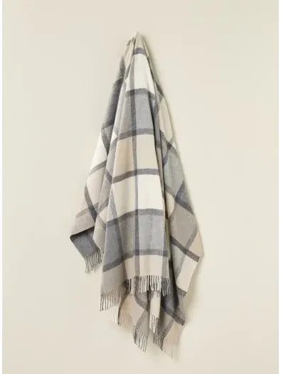 Merino Lambswool Block Windowpane Throw, White & Gray