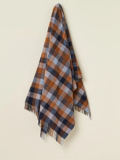 Blue & Orange Patchwork Merino Lambswool Throw