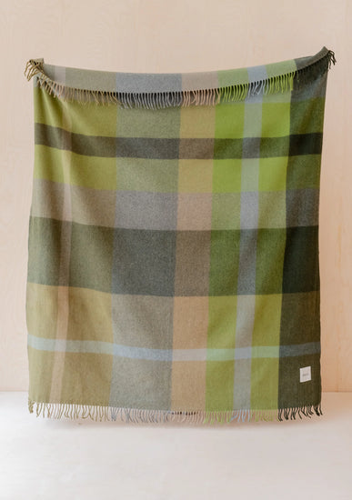 Recycled Wool Blanket, Olive Patchwork Check