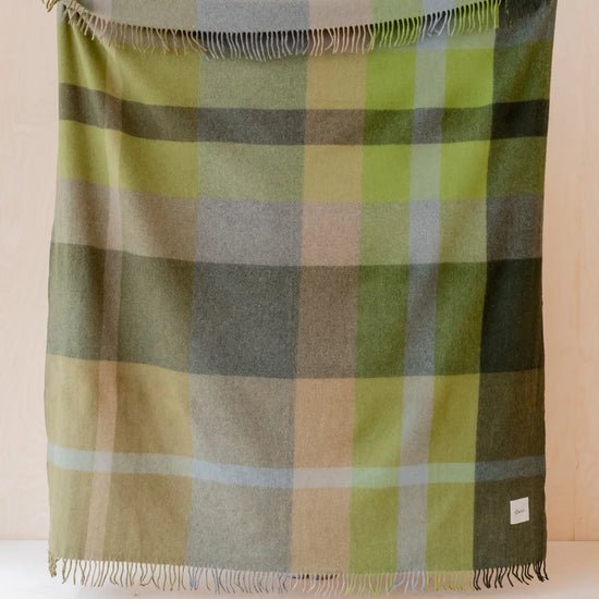 Recycled Wool Blanket, Olive Patchwork Check