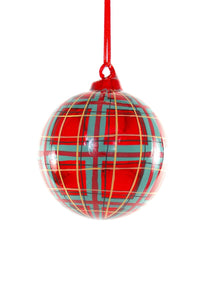 Red Plaid Ball Ornament