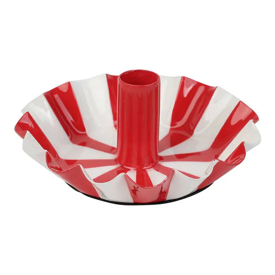 Red Stripe Scallop Candle Holder