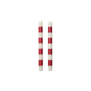 Red & White Stripe Taper Candles