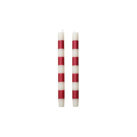 Red & White Stripe Taper Candles