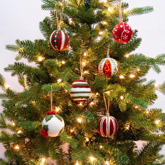 Red Wool Embroidered Ball Ornament