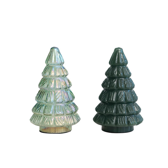 Green Embossed Glass Trees