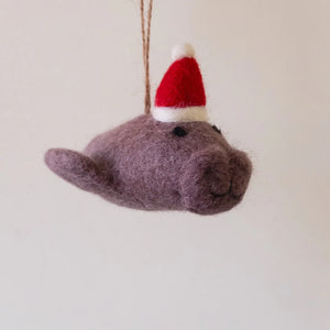 Santa Hat Manatee Ornament