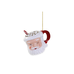 Decorative ornament shaped like a Santa Claus head with a beard on a white background