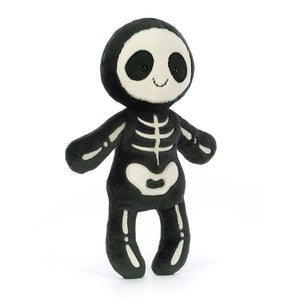 Plush toy skeleton  Jellycat with black and white color scheme on a white background
