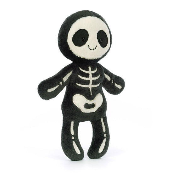 Plush toy skeleton  Jellycat with black and white color scheme on a white background