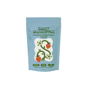 Sweet Deliverance strawberry and sally peanut granola package on a white background