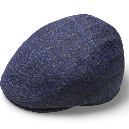 Windowpane Navy Flat Cap