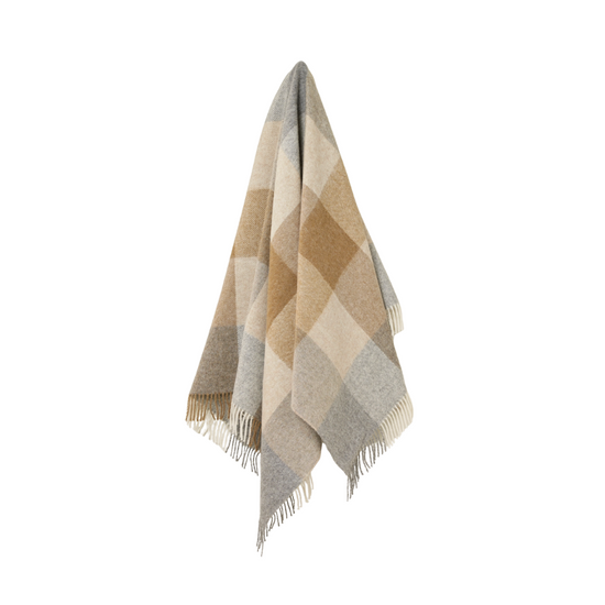 Block Check Wool Throw | Natural