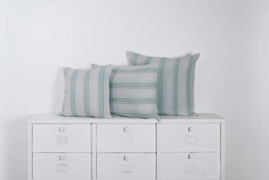 Pale Blue Celadon Green Stripe Pillow