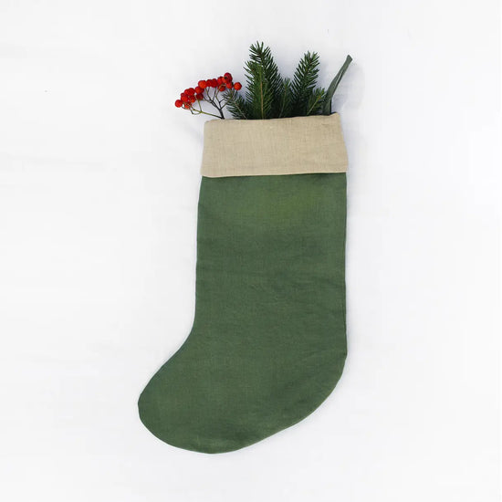 Green Linen Christmas Stocking