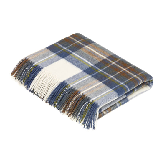 Stewart Plaid Wool Throw | Muted Blue