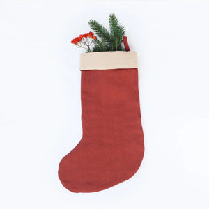 Red Linen Christmas Stocking
