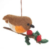Robin on Holly Branch Ornament