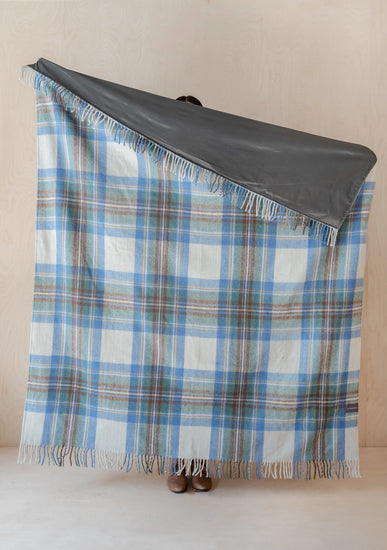 Recycled Wool Picnic Blanket, Stewart Muted Blue Tartan