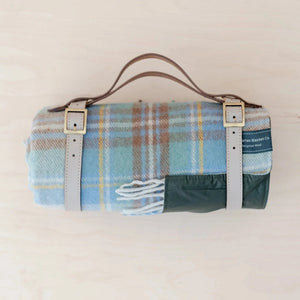 Recycled Wool Picnic Blanket, Stewart Muted Blue Tartan