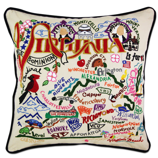State of Virginia Embroidered Pillow